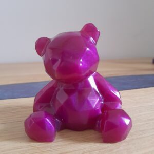 Petit ourson 3D en résine de type origami couleur unie effet nacré