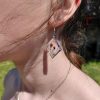 Boucles d'oreilles carrées acier inoxydable couleur argent fleurs de prunus