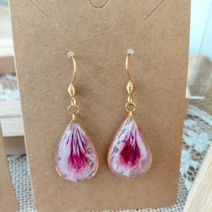 Boucles d’oreilles gouttes aquarelle de géraniums