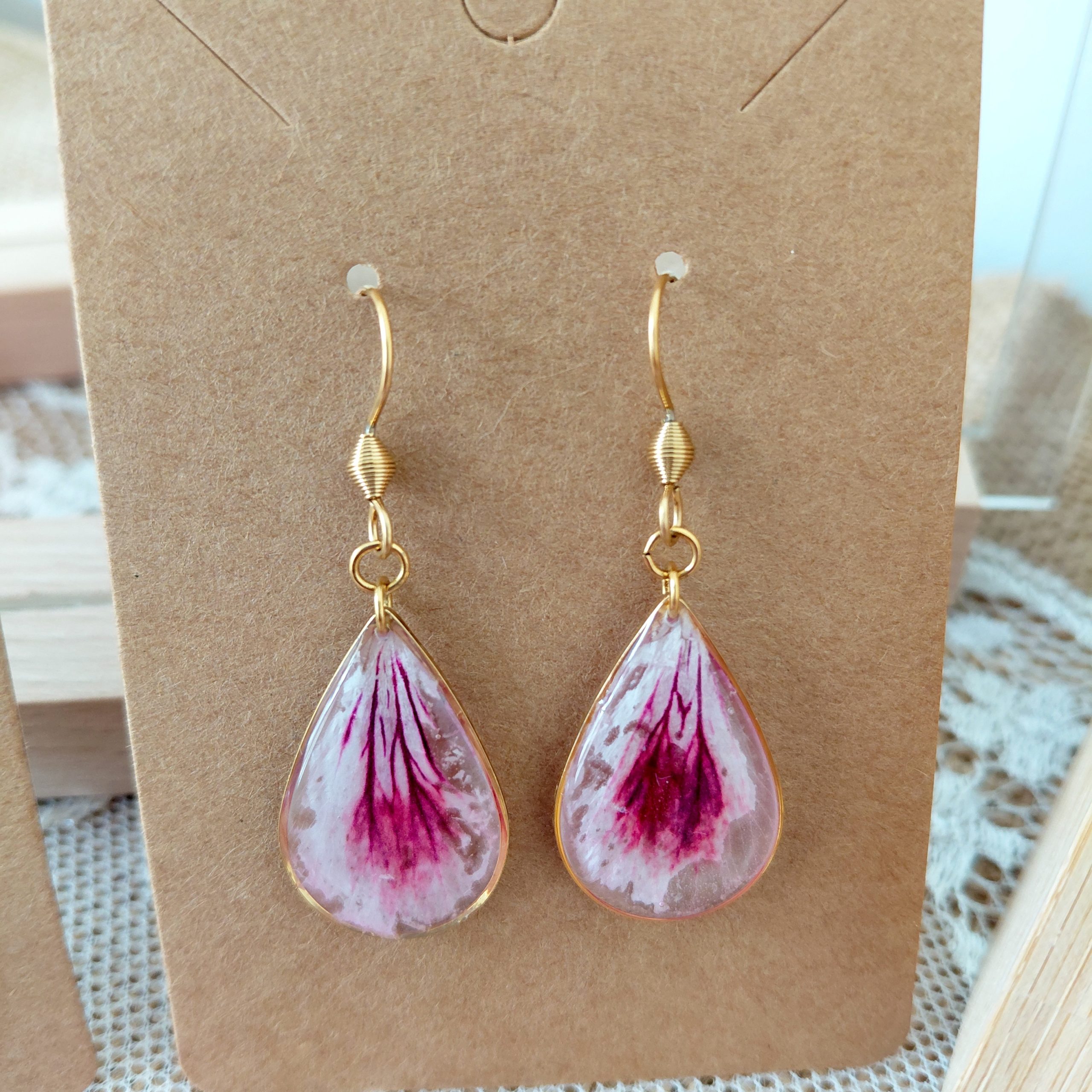 Boucles d'oreilles gouttes géranium MF