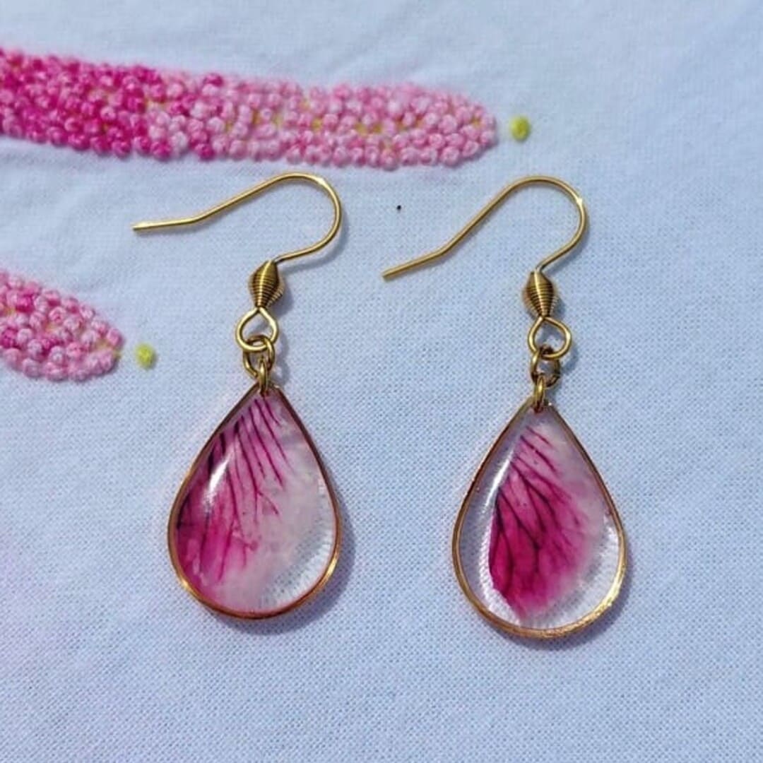 Boucles d'oreilles gouttes géranium PF
