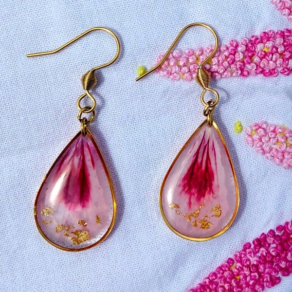 Boucles d'oreilles gouttes géranium or MF