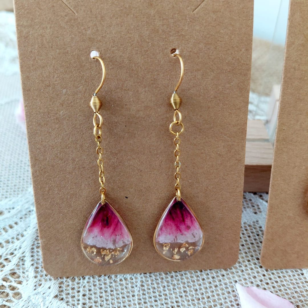 Boucles d'oreilles gouttelettes géranium PF