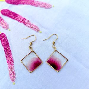 Boucles d’oreilles carrées aquarelle de géraniums