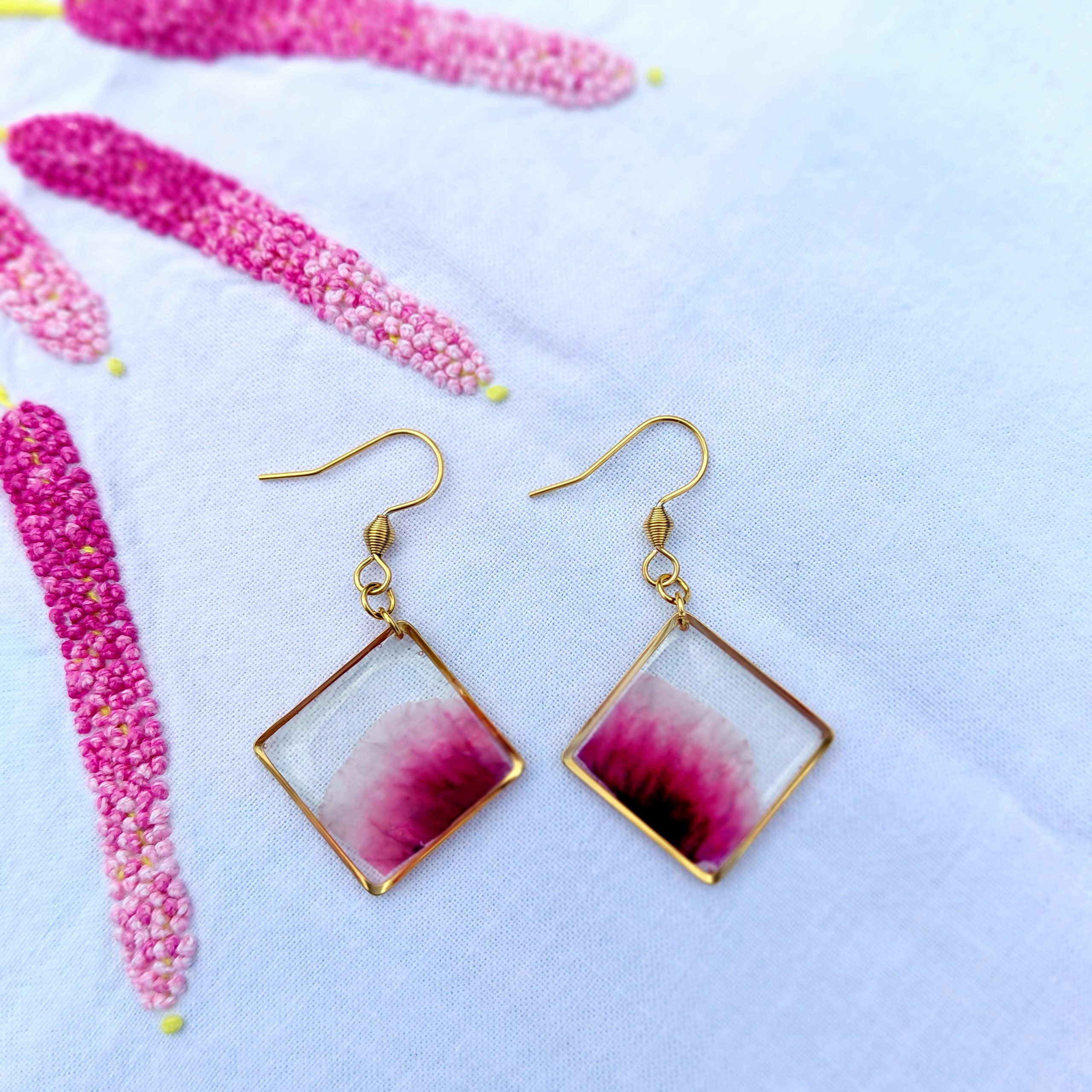 Boucles d'oreilles losange géranium MF