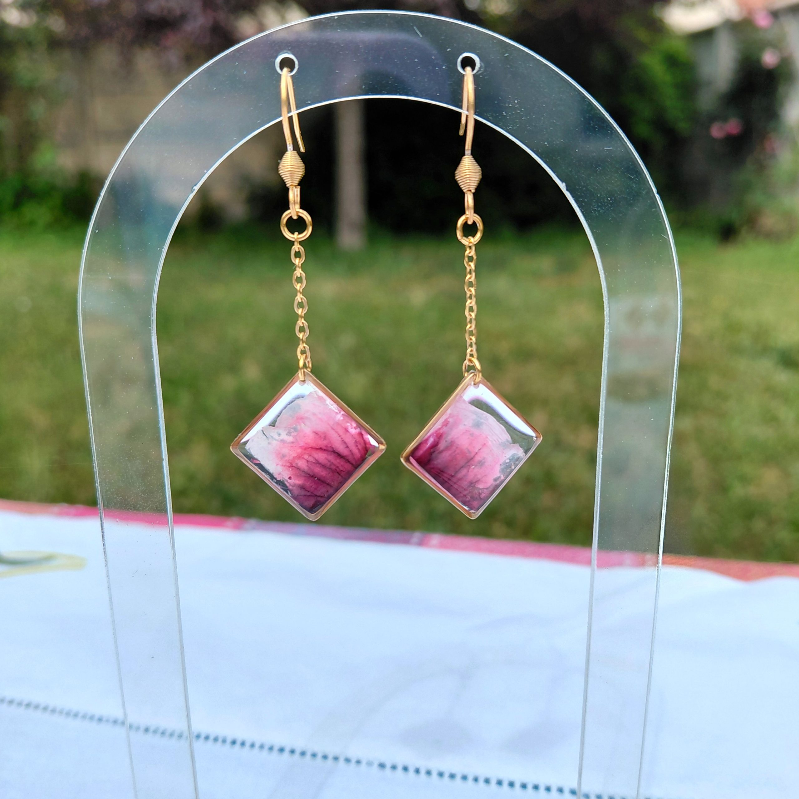 Boucles d'oreilles losange géranium PF