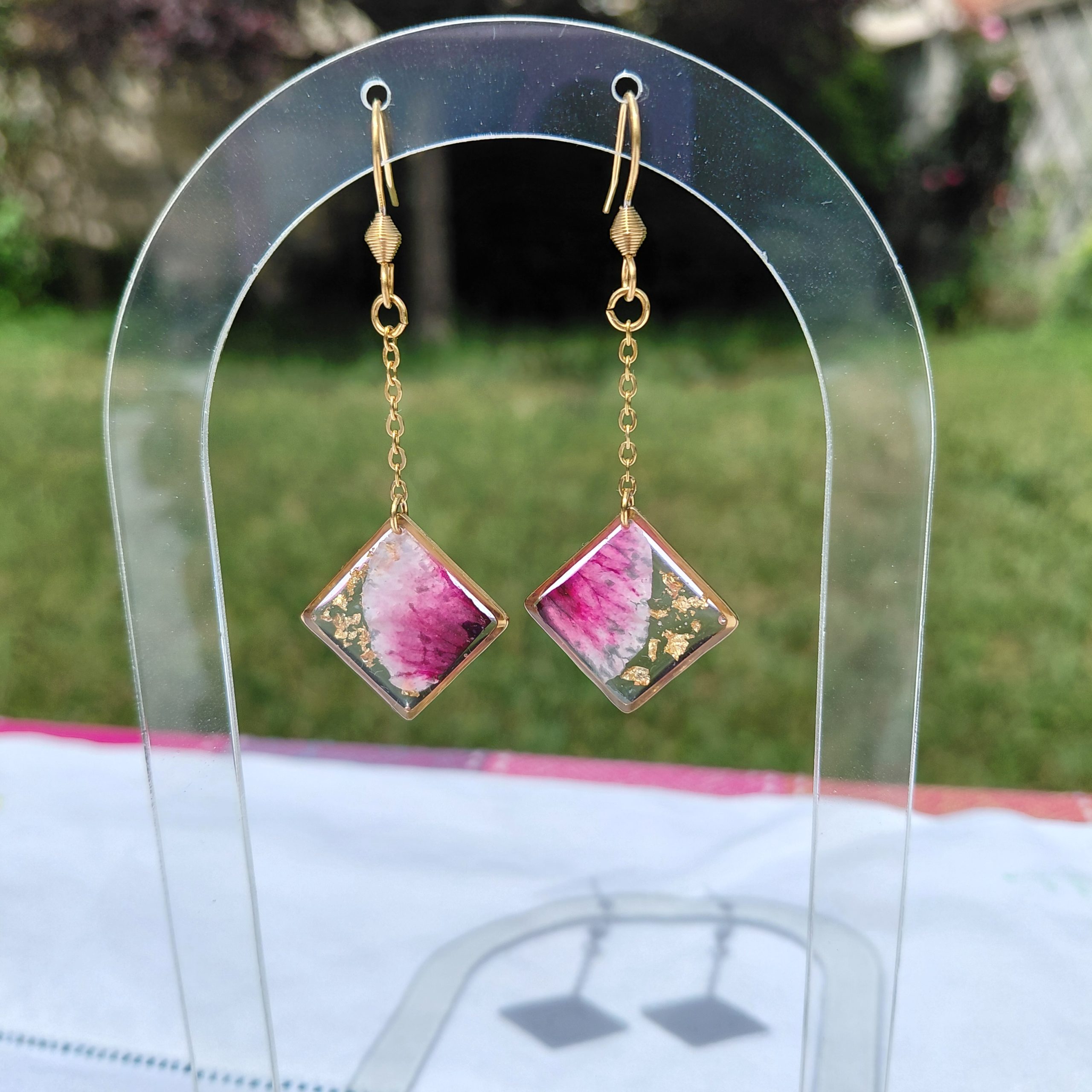 Boucles d'oreilles losange géranium or PF