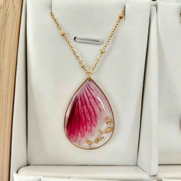Collier goutte géranium or avec contour GF1