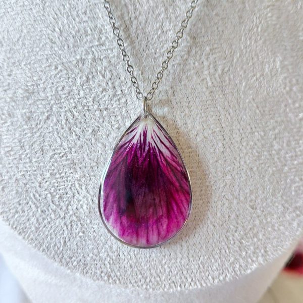 Collier goutte géranium avec contour argent GF-2