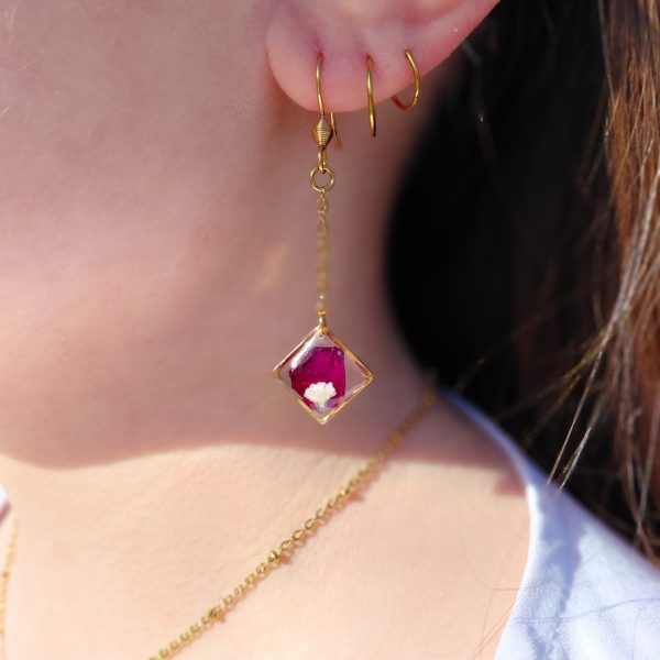 Losange rose gypsophile pendante PF1