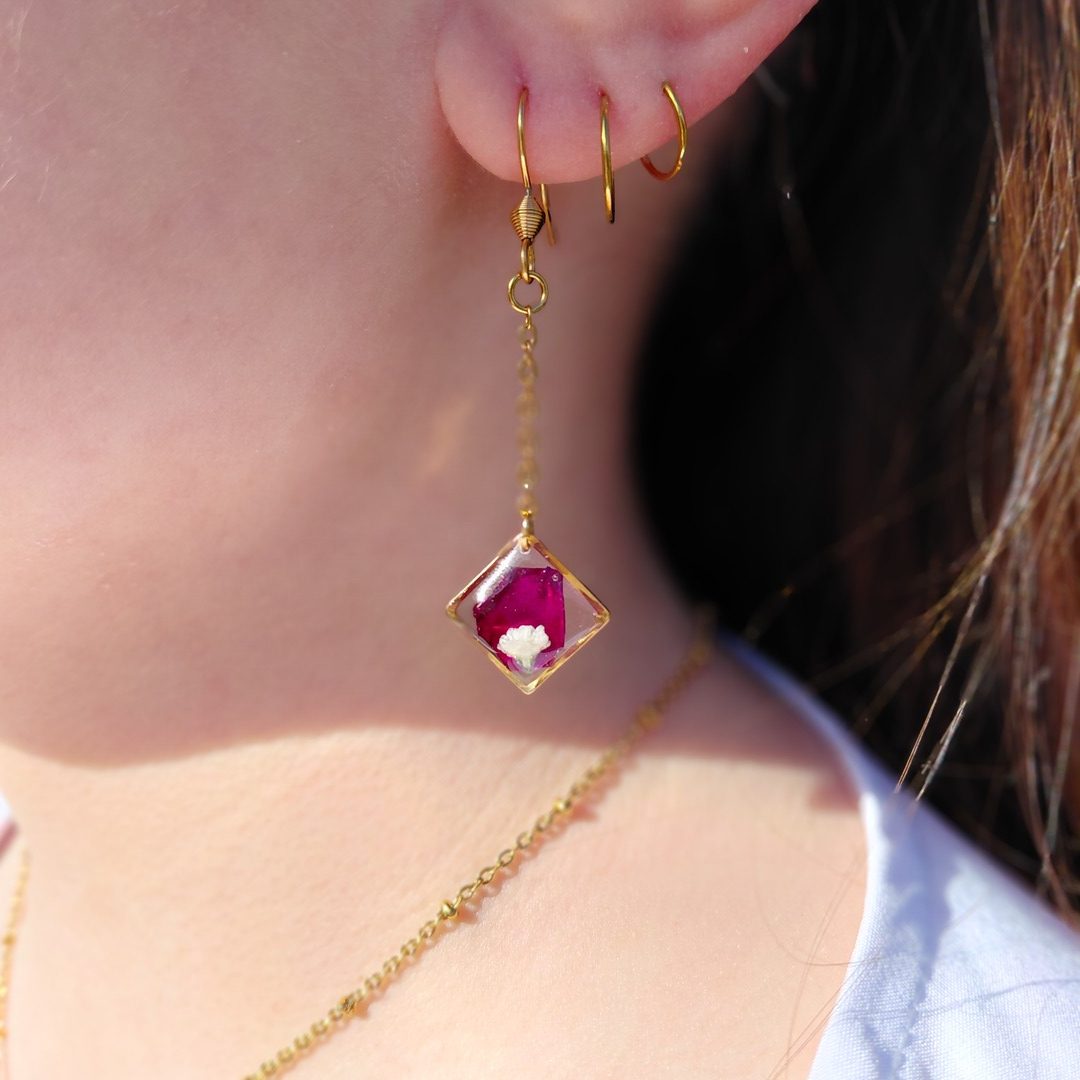 Losange rose gypsophile pendante PF1