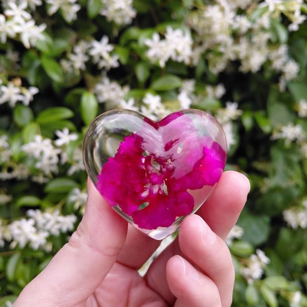 Presse papier coeur oeillet rose